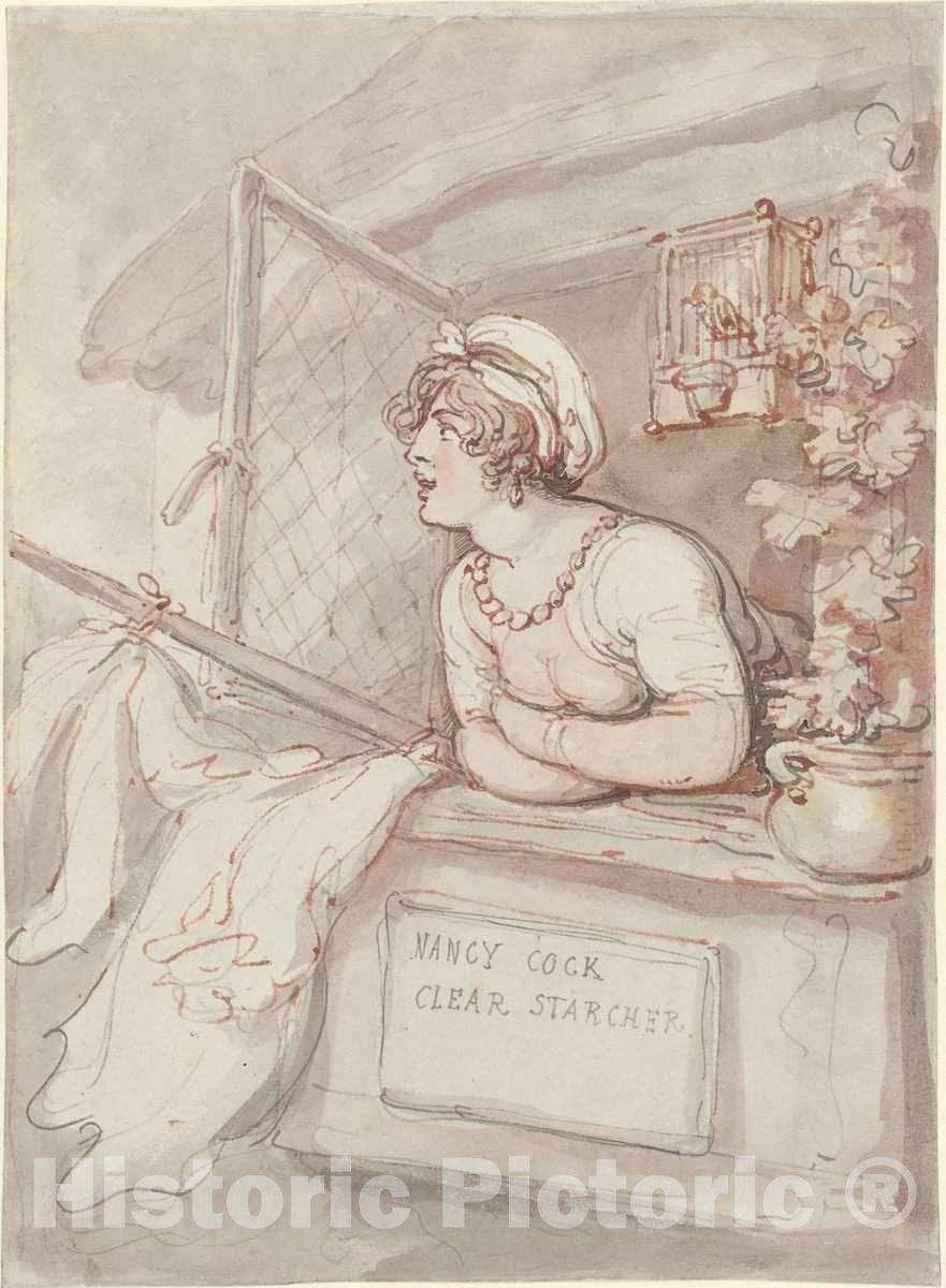 Art Print : Rowlandson, Nancy Cock - Clear Starcher, c. 1815 - Vintage Wall Art