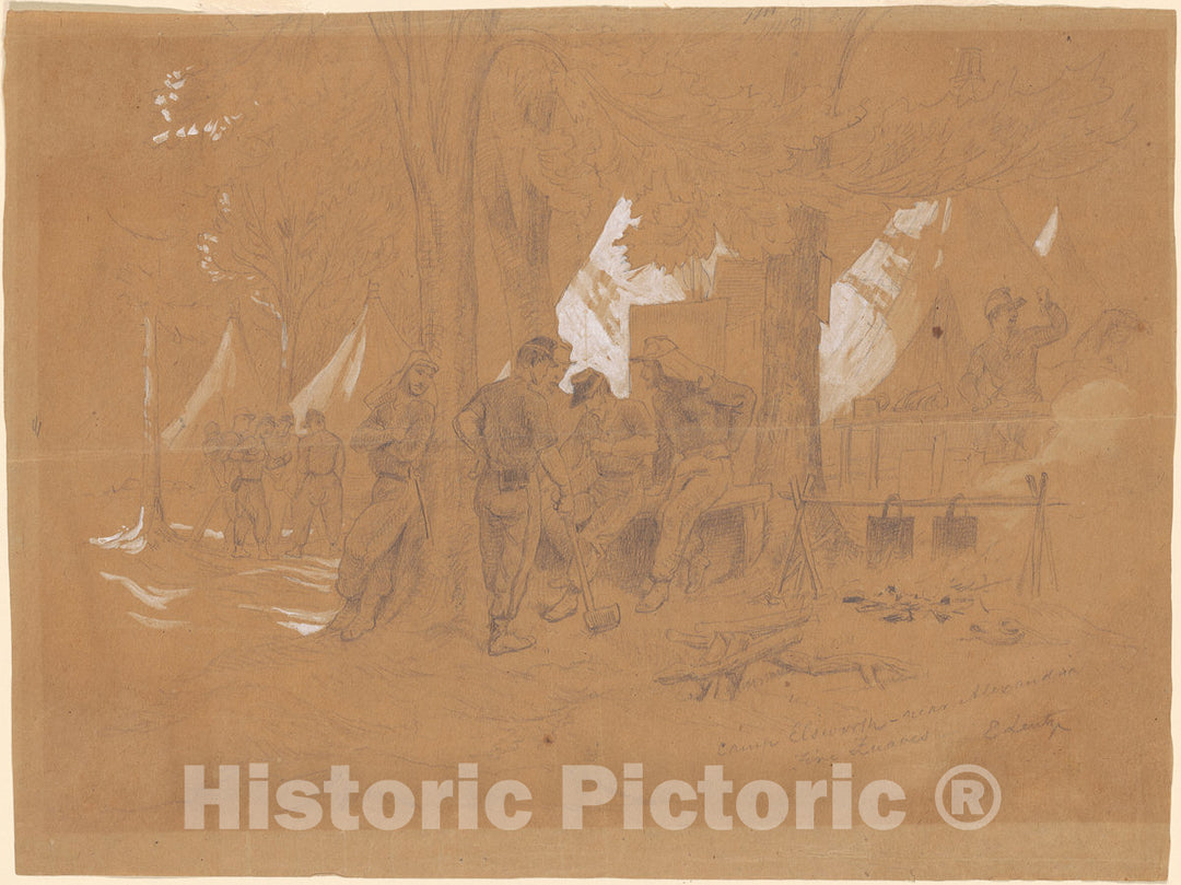 Art Print : Emanuel Gottlieb Leutze, Camp Ellsworth, Near Alexandriaâ€”Five Zouaves, c. 1860s - Vintage Wall Art