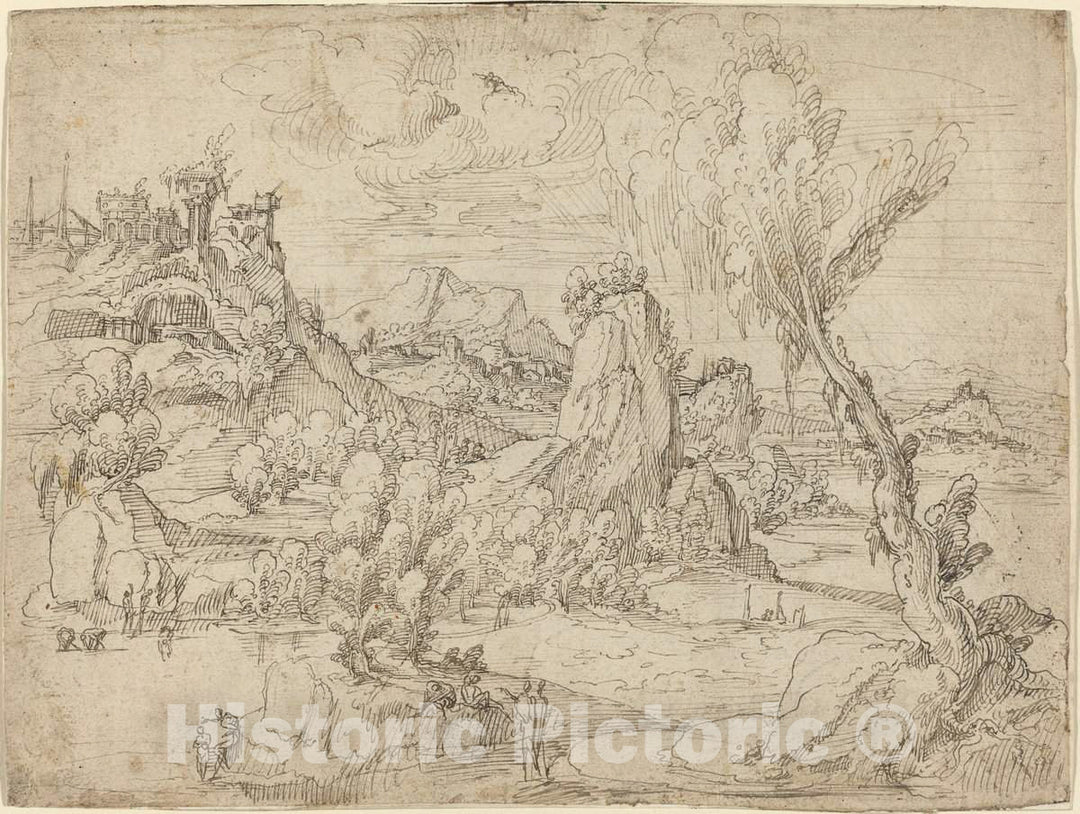 Art Print : Pieter Cornelisz Kunst, Landscape with The Baptism of Christ, c. 1530 - Vintage Wall Art