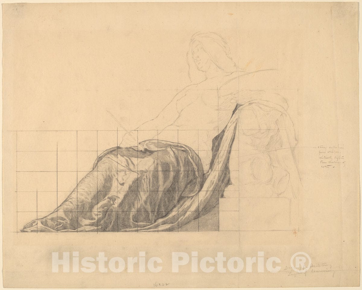 Art Print : Kenyon Cox, Drapery Study for Reclining Female Study for Painting - Vintage Wall Art