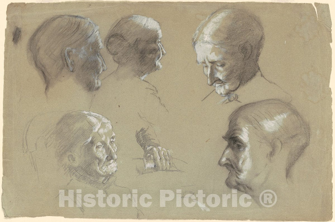 Art Print : Enoch Wood Perry, Studies of an Elderly Woman, c. 1870-1890 - Vintage Wall Art