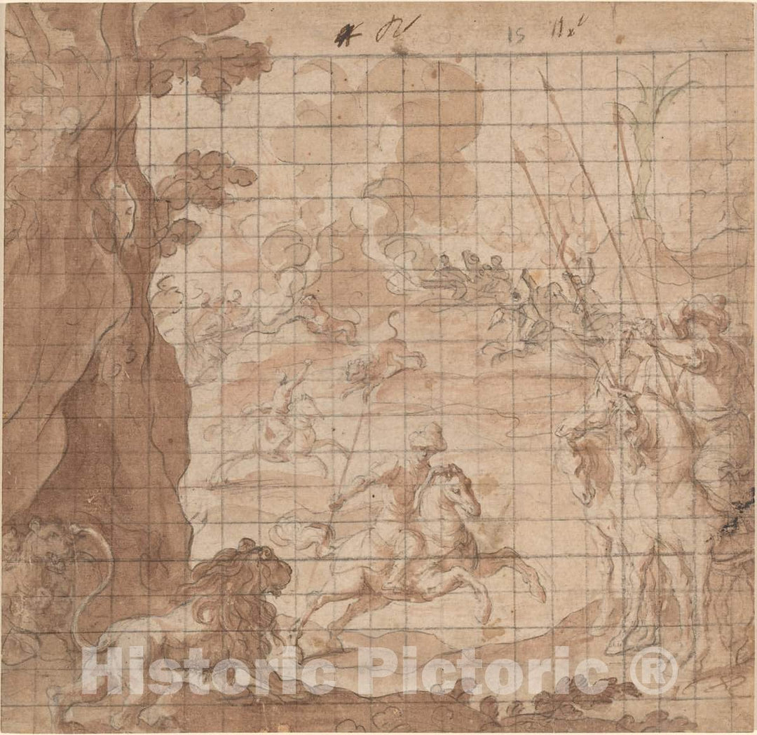 Art Print : Vicencio Carducho, The Lion Hunt - Vintage Wall Art