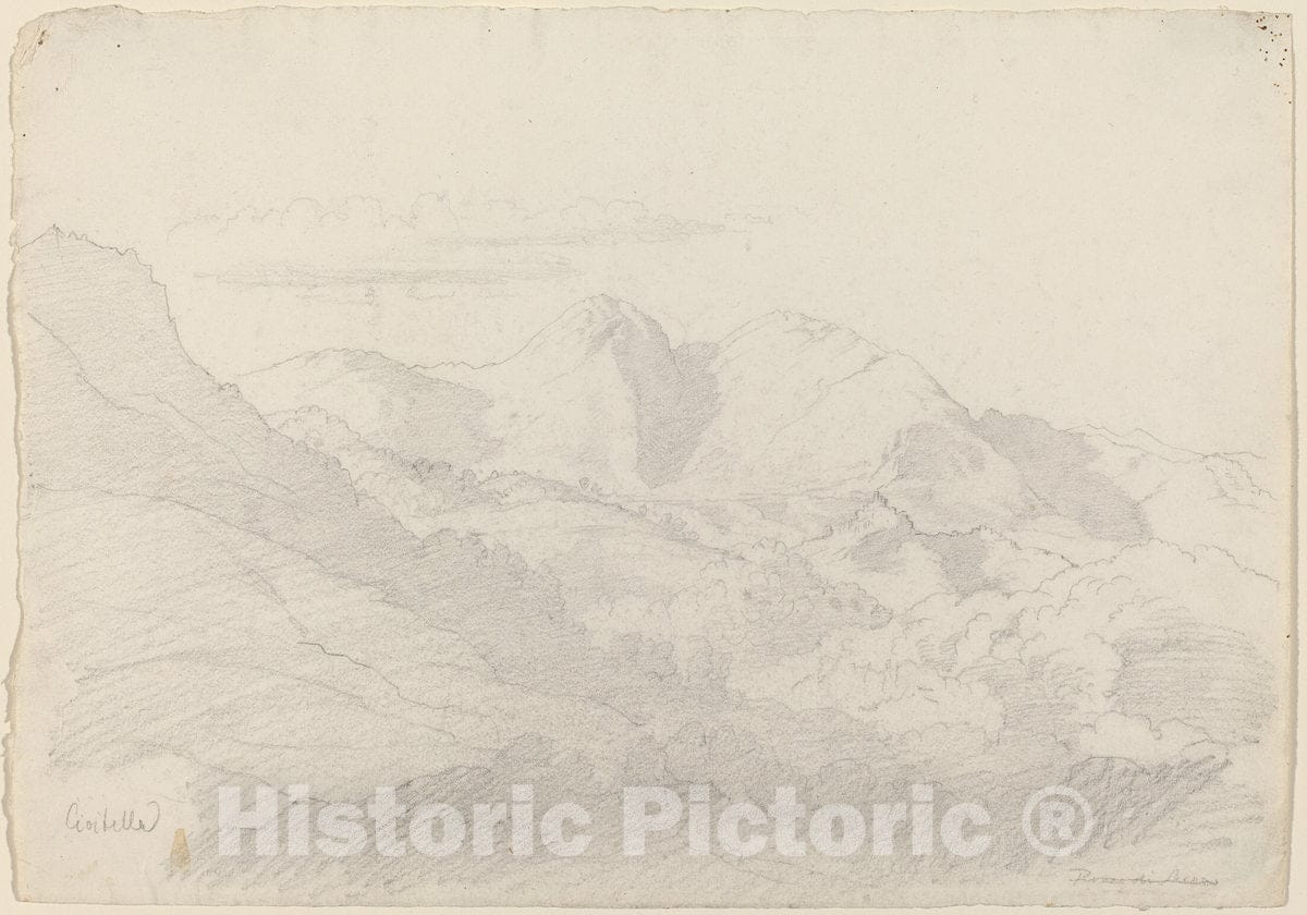 Art Print : Adrian Ludwig Richter, The Sabine Hills and Rocca Santo Stefano Seen from Civitella, c. 1824 - Vintage Wall Art