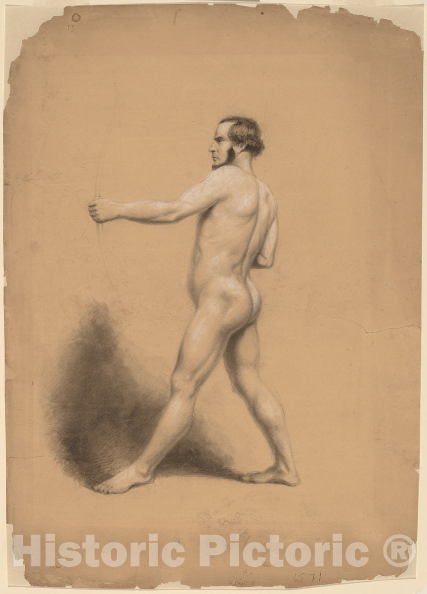 Art Print : Thomas Nast, Archer, Nude Study, c. 1858 - Vintage Wall Art