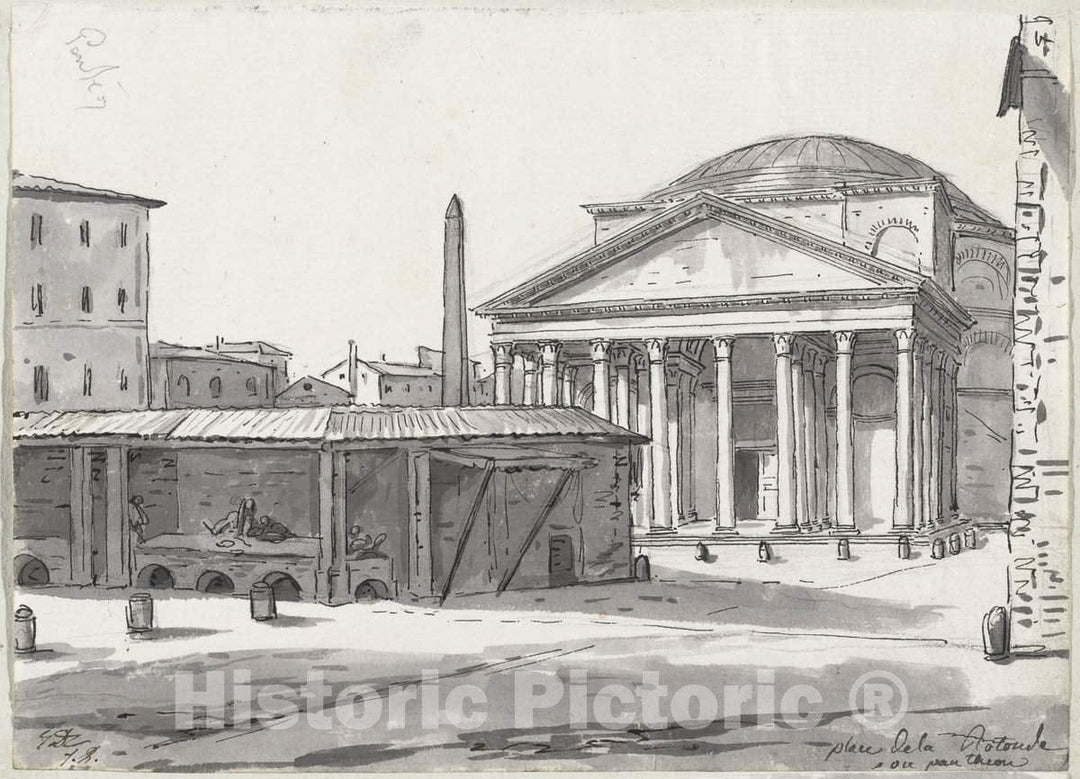 Art Print : Jacques-Louis David, The Pantheon Seen from The Piazza, c.1775 - Vintage Wall Art