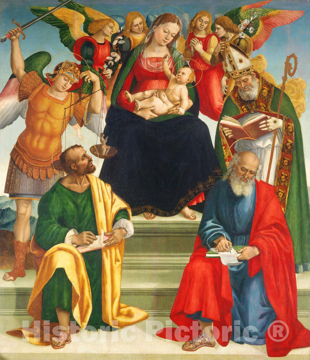 Art Print : Luca Signorelli, Madonna and Child with Saints and Angels, mid or Late 1510s - Vintage Wall Art