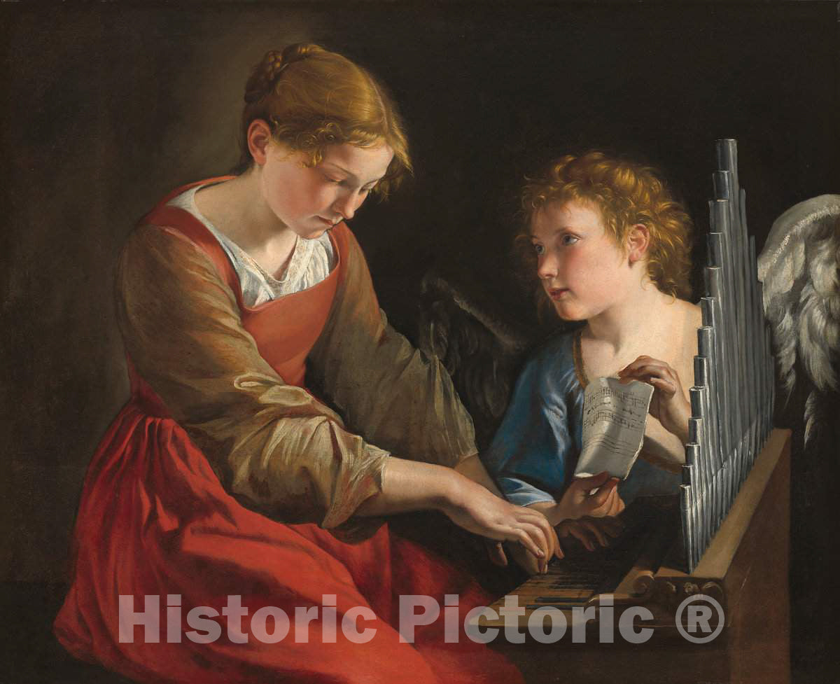 Art Print : Gentileschi and Lanfranco, Saint Cecilia and an Angel, c.1622 - Vintage Wall Art