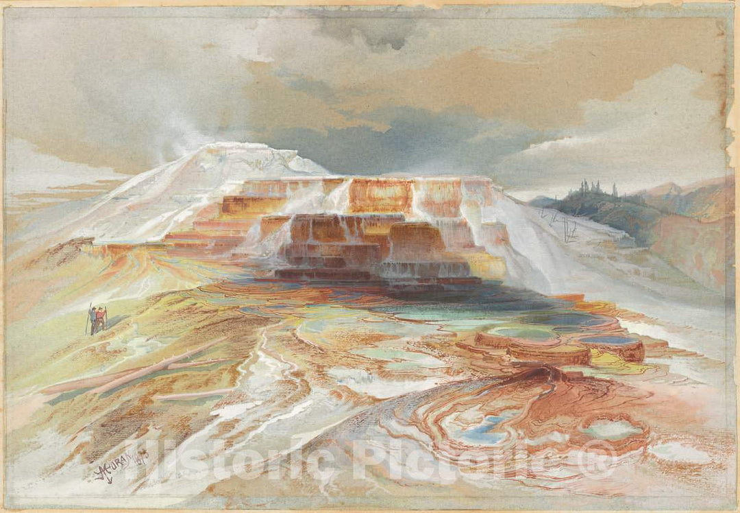 Art Print : Thomas Moran, Hot Springs of Gardiner's River, Yellowstone, 1873 - Vintage Wall Art