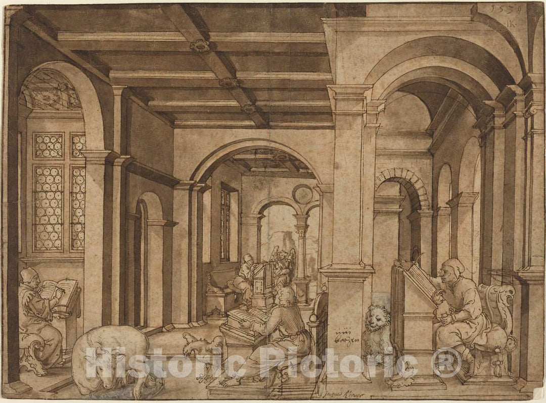 Art Print : Four Evangelists in a Scriptorium, 1539 - Vintage Wall Art