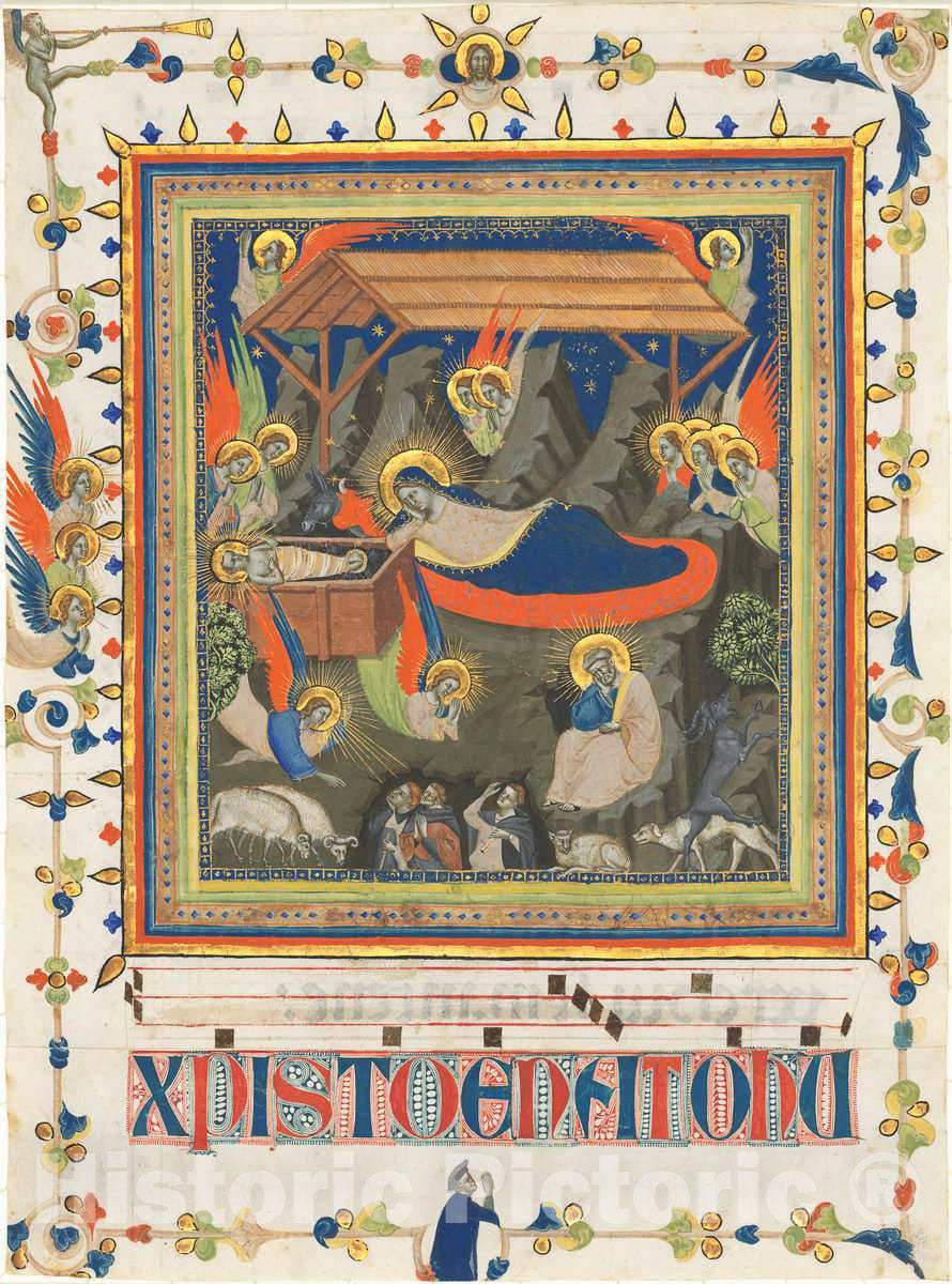 Art Print : The Nativity with The Annunciation to The Shepherds, c. 1340 - Vintage Wall Art