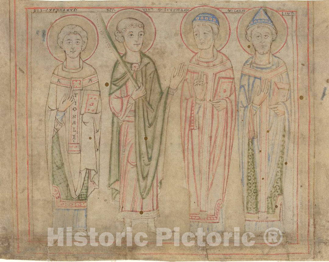 Art Print : Saints Cyprian, Vitus, Stephan, and Cornelius, 12th Century - Vintage Wall Art