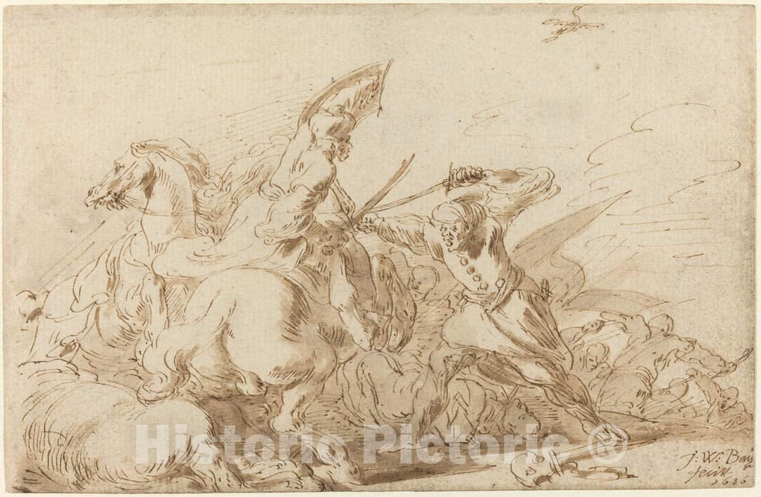 Art Print : Johann Wilhelm Baur, A Battle Between Oriental Cavalry and Soldiers, 1636 - Vintage Wall Art