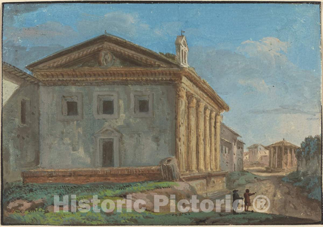 Art Print : Tempio Della Fortuna Virile with The Tempio di Vesta in The Distance - Vintage Wall Art