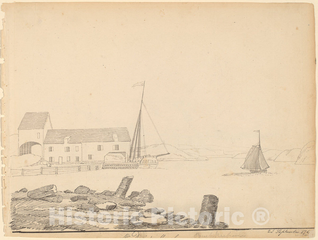 Art Print : Robertson, Hudson River Landing [Recto], 1796 - Vintage Wall Art