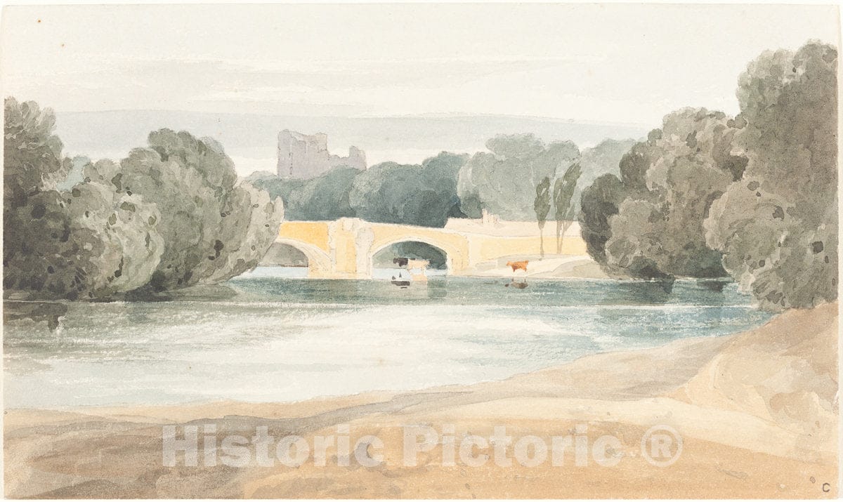 Art Print : Bulwer, After Sell Cotman, Bridge at Knaresborough, c.1803 - Vintage Wall Art