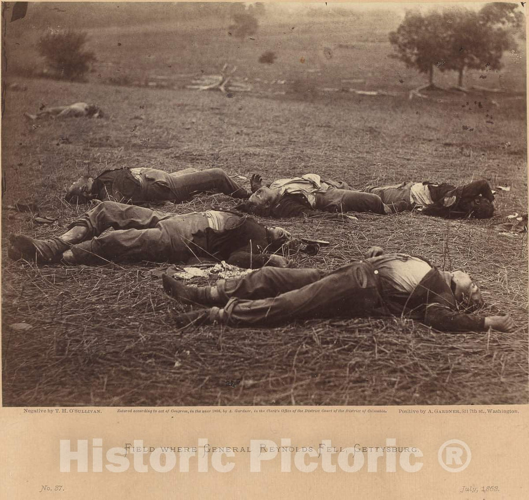 Art Print : Timothy H. O'sullivan, Field Where General Reynolds Fell, Gettysburg, July 5, 1863, July 5, 1863 - Vintage Wall Art