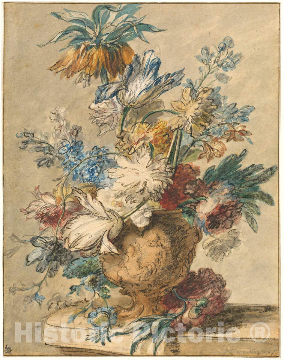 Art Print : Jan Van Huysum, Bouquet of Spring Flowers in a Terracotta Vase, 1720s - Vintage Wall Art