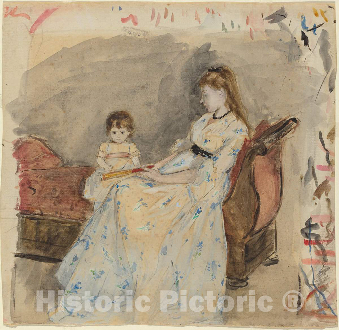 Art Print : Berthe Morisot, The Artist's Sister, Edma, with Her Daughter, Jeanne, 1872 - Vintage Wall Art