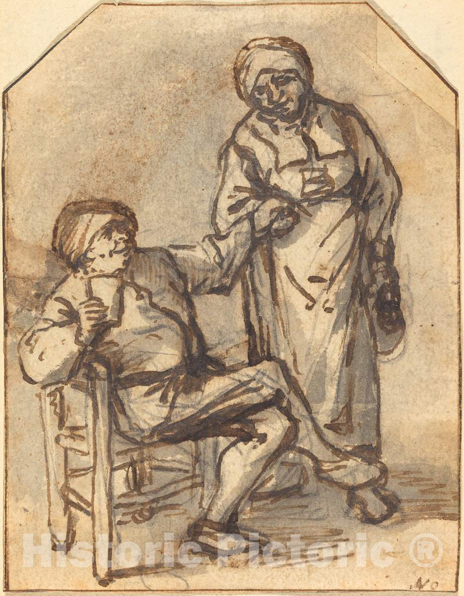 Art Print : Adriaen Van Ostade, Two Peasants Drinking, c.1649 - Vintage Wall Art