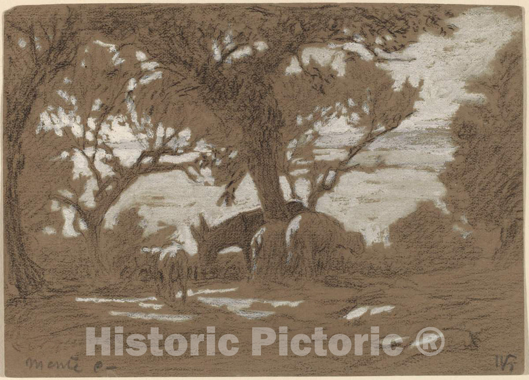 Art Print : Elihu Vedder, Mt. Colognola - Sheep Grazing on Lake Trasimeno, c. 1878 - Vintage Wall Art