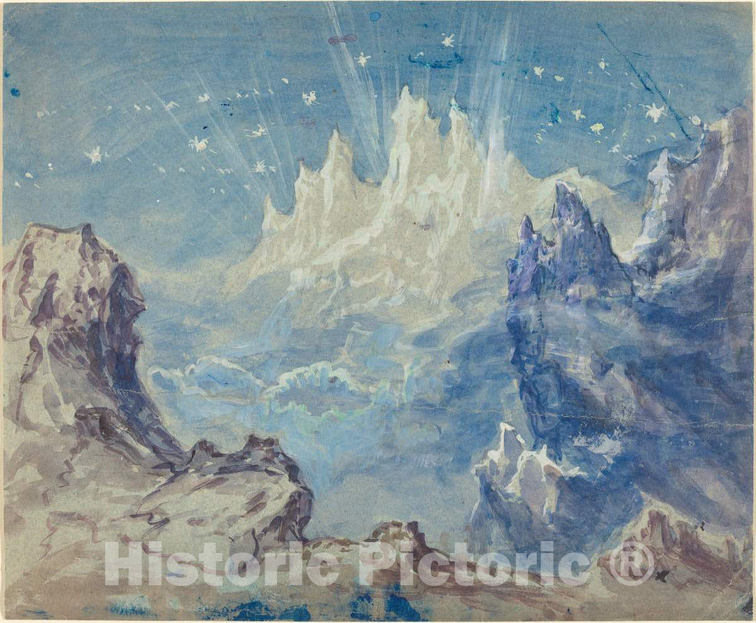 Art Print : Robert Caney, Fantastic Mountainous Landscape with a Starry Sky - Vintage Wall Art