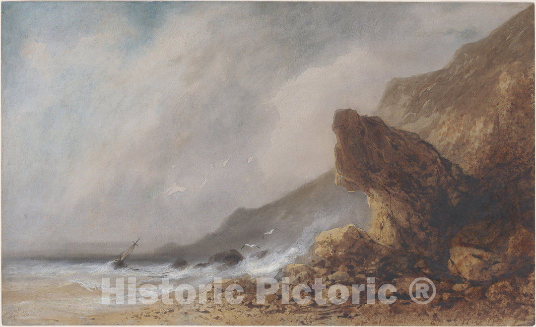 Art Print : Gabriel Hippolyte Lebas, A Rocky Seacoast in a Storm, 1840s - Vintage Wall Art