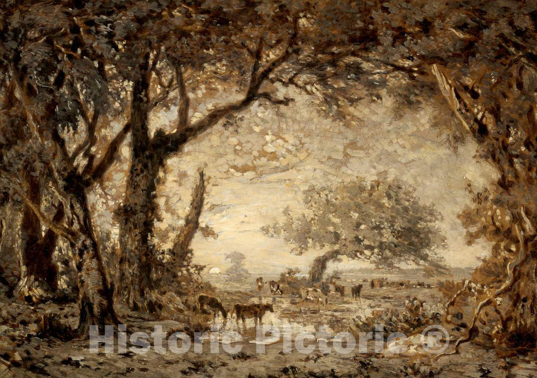 Art Print : ThÃ©odore Rousseau, Sunset from The Forest of Fontainebleau, 1848 - Vintage Wall Art