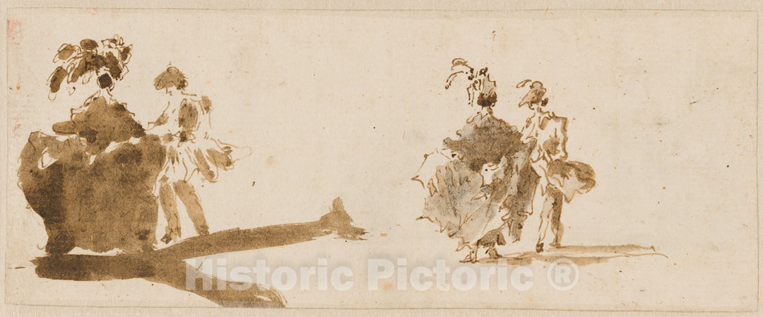 Art Print : Francesco Guardi, Two Elegant Couples [Verso], c. 1780 - Vintage Wall Art