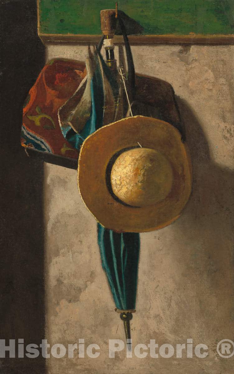 Art Print : John Frederick Peto, Straw Hat, Bag, and Umbrella, c.1895 - Vintage Wall Art