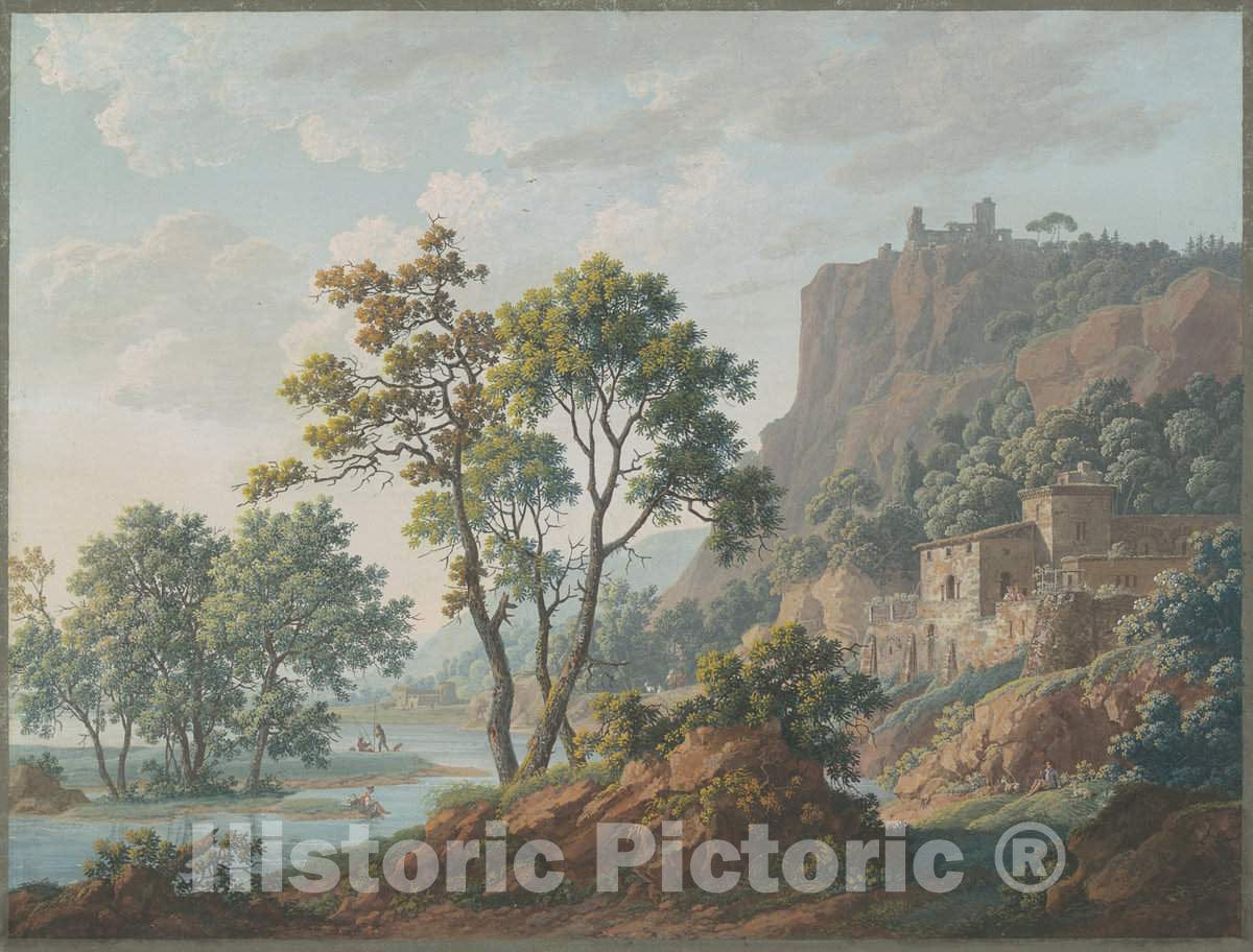 Art Print : Bacler d'Albe, River Landscape with Castles and Fishermen, 1817 - Vintage Wall Art