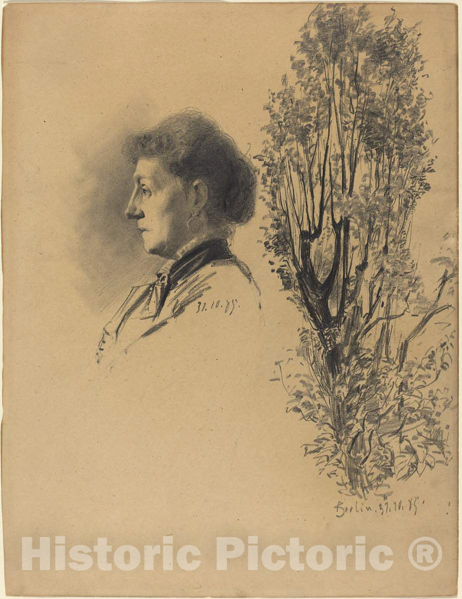 Art Print : Melchior Lechter, A Woman in Profile and a Pollard Tree in Bloom, 1885 - Vintage Wall Art