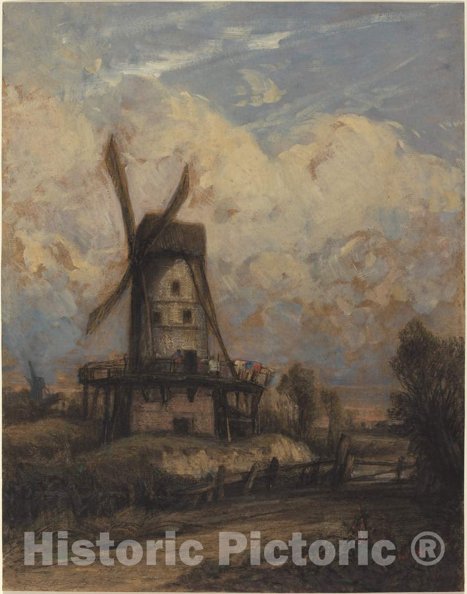 Art Print : Constant Troyon, A Windmill Against a Cloudy Sky, c.1848 - Vintage Wall Art