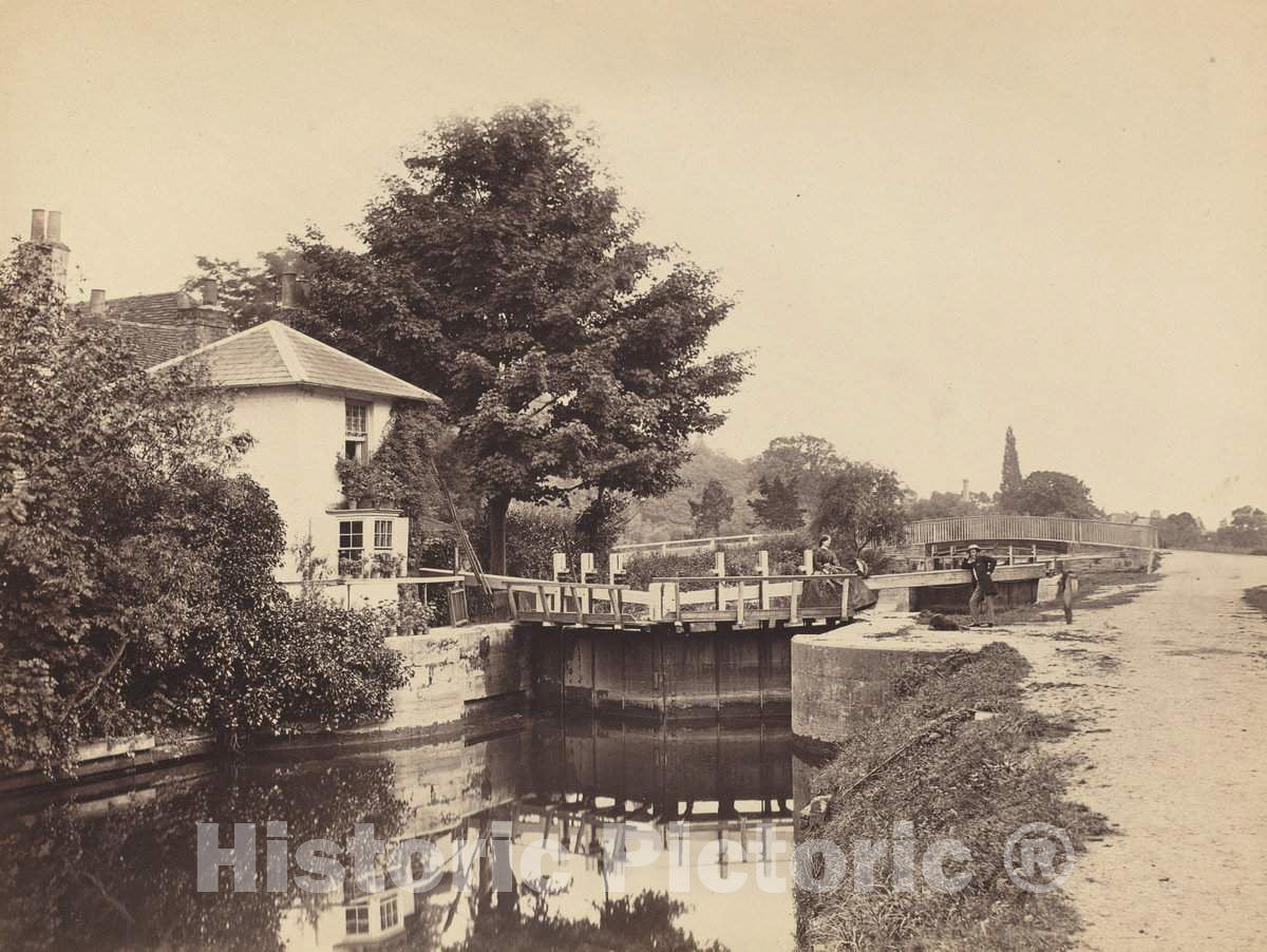 Art Print : Lock-Keeper's Cottage and Lock Gates, 1850s - Vintage Wall Art