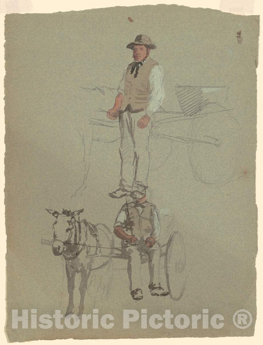 Art Print : Enoch Wood Perry, Studies of a Man and Horse Cart, c. 1870-1890 - Vintage Wall Art