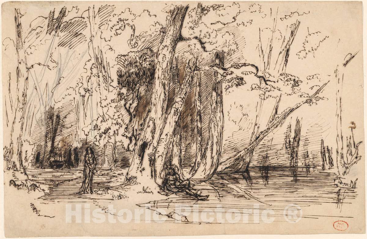 Art Print : Paul Huet, Flooding in The Forest of The ILE SÃ©guin, c. 1833 - Vintage Wall Art