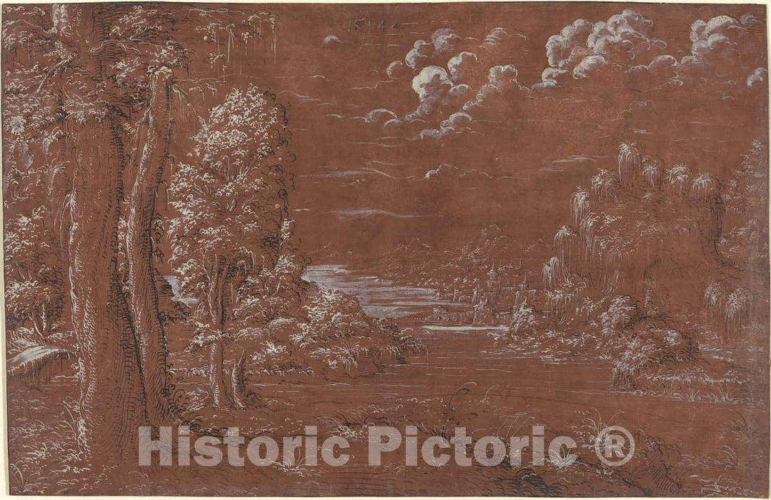 Art Print : River Landscape, 1544 - Vintage Wall Art