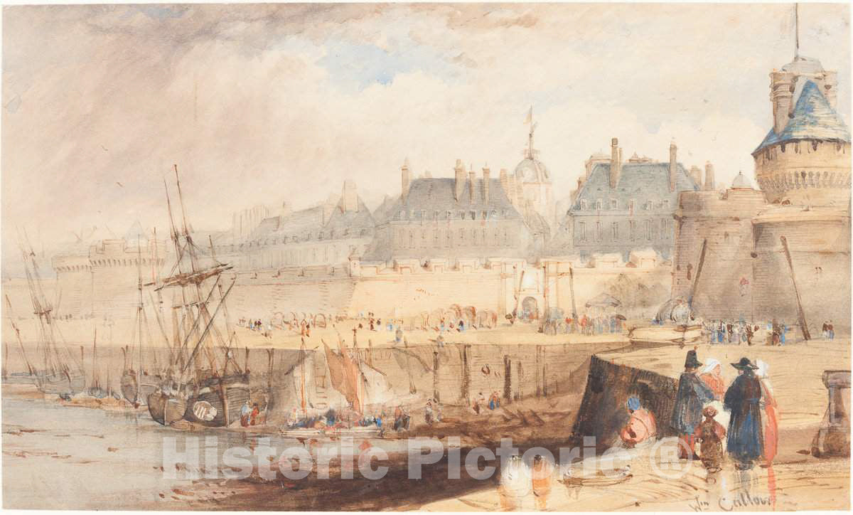 Art Print : William Callow, The Harbor of St. Malo at Low Tide, c. 1850 - Vintage Wall Art