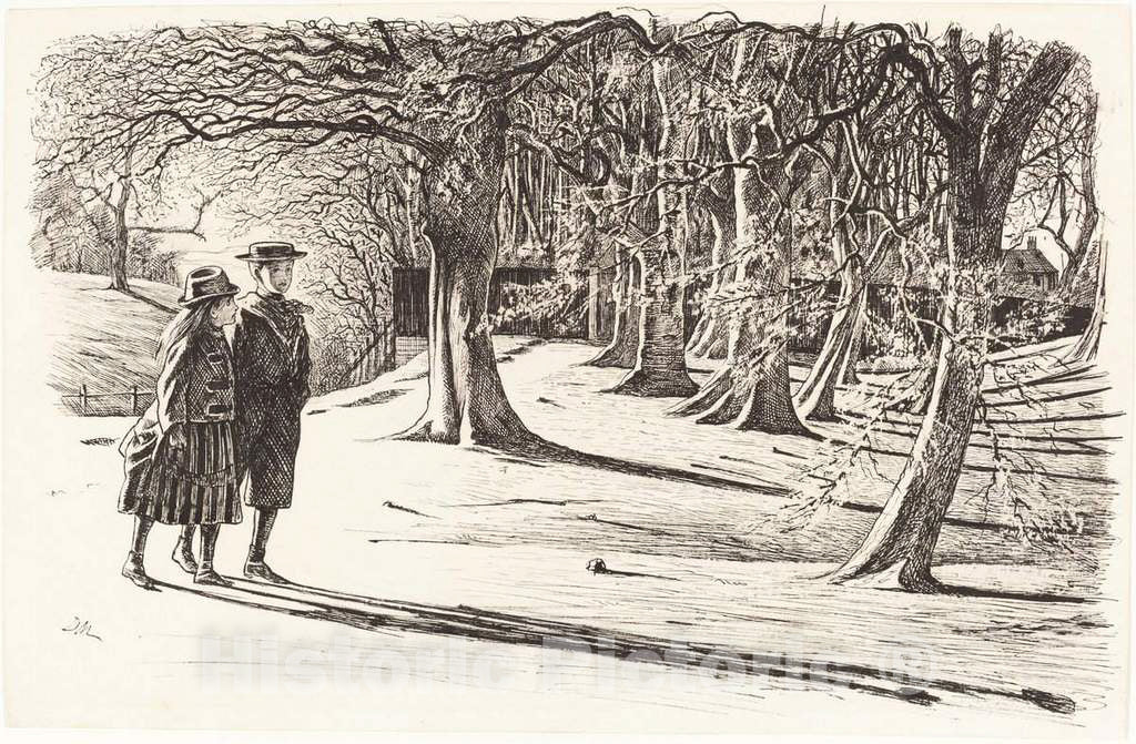 Art Print : George Du Maurier, Two Children in The Snow - Vintage Wall Art