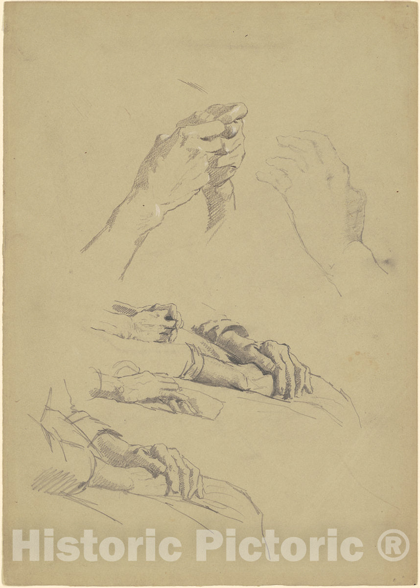 Art Print : Enoch Wood Perry, Studies of Hands [Recto], c. 1870-1890 - Vintage Wall Art