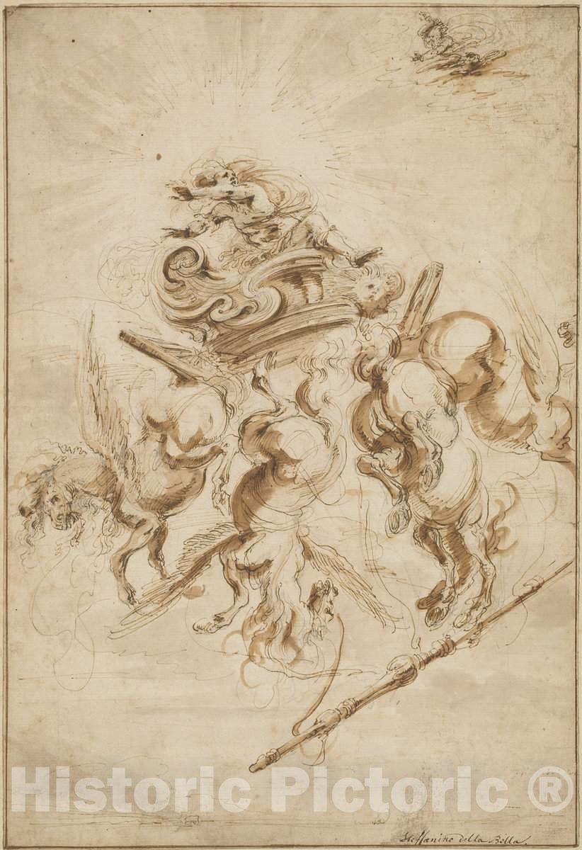 Art Print : Stefano Della Bella, The Fall of Phaeton, c. 1655 - Vintage Wall Art