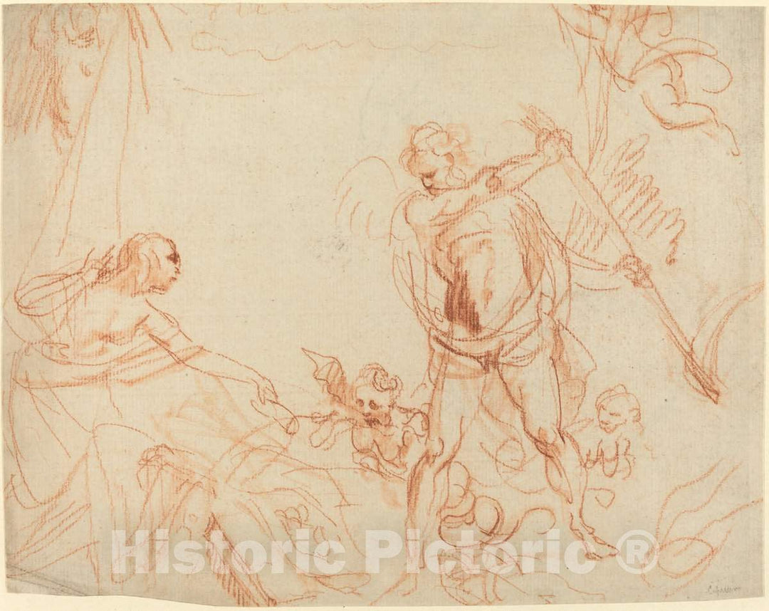 Art Print : Giovanni Battista Cipriani, Mythological Composition with Chronos and Harpies [Recto] - Vintage Wall Art