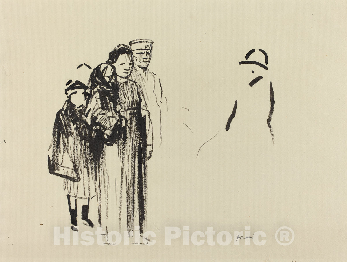 Art Print : Louis Forain, Woman and Two Children with German Soldiers, c.1917 - Vintage Wall Art