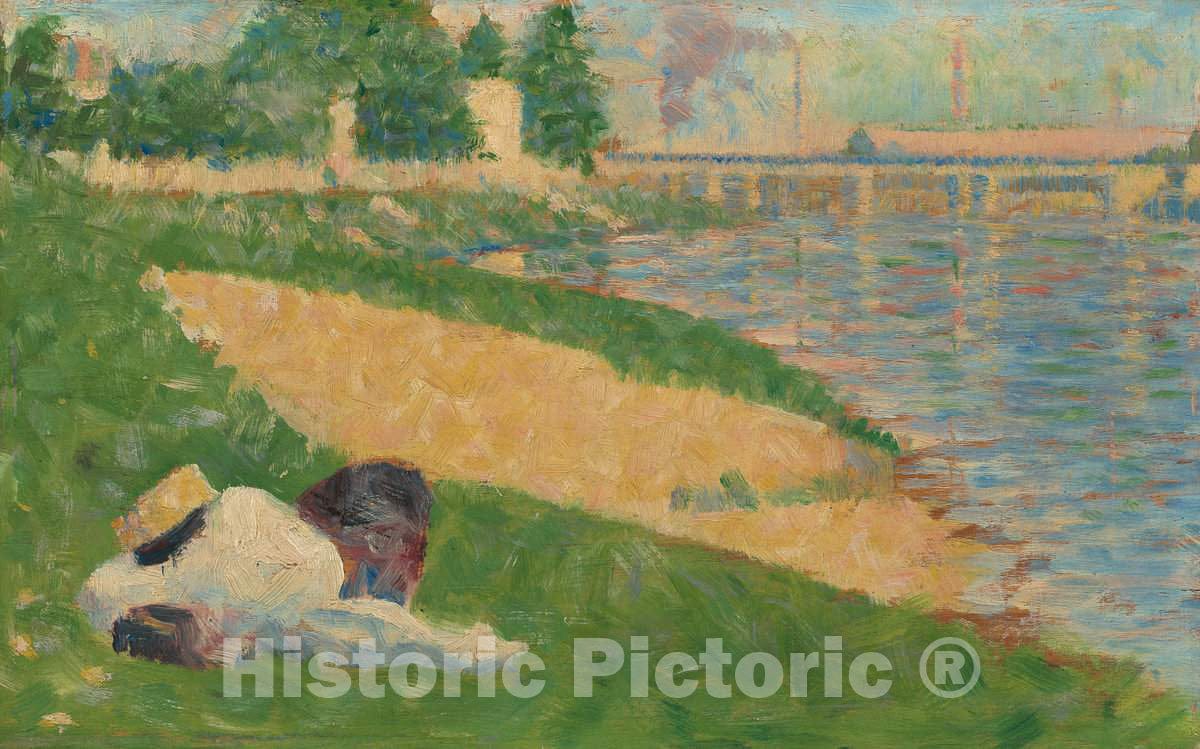 Art Print : Georges Seurat, The Seine with Clothing on The Bank (Study for Bathers at AsniÃ¨res), c.1884 - Vintage Wall Art