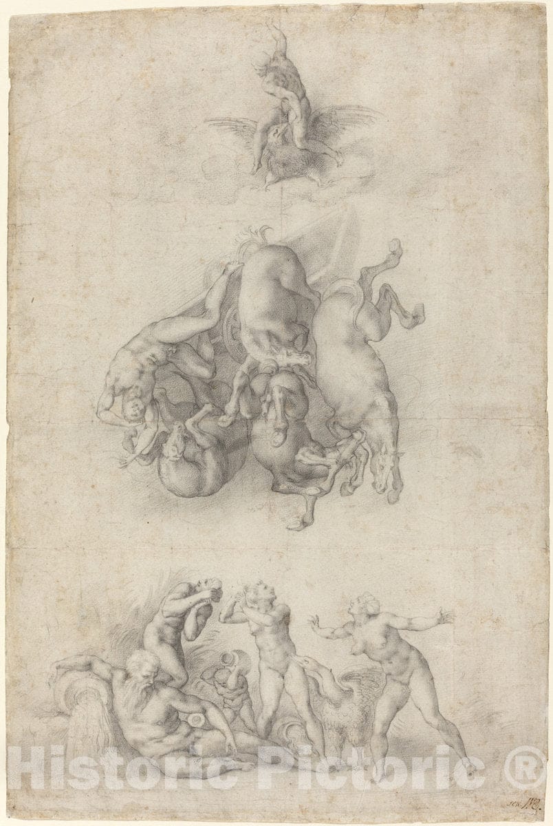 Art Print : Clovio After Michelangelo, The Fall of Phaethon, c.1557 - Vintage Wall Art