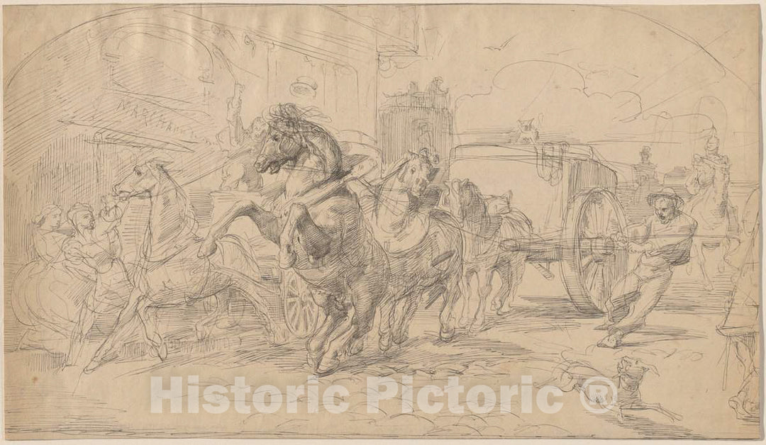 Art Print : Circle of EugÃ¨ne Delacroix, The Runaway Carriage, 1830s - Vintage Wall Art