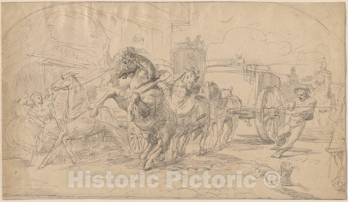 Art Print : Circle of EugÃ¨ne Delacroix, The Runaway Carriage, 1830s - Vintage Wall Art