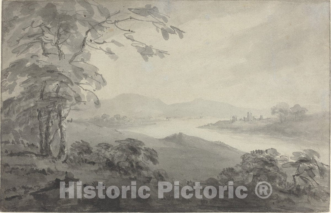 Art Print : William Gilpin, River Landscape with Ruins, 1770s - Vintage Wall Art