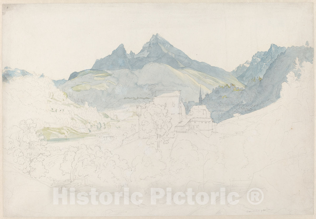 Art Print : Ernst Fries, Berchtesgaden with The Watzmann Peak in The Distance, 1822 - Vintage Wall Art