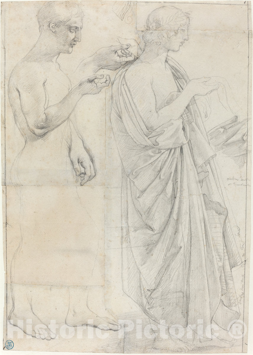 Art Print : Auguste-Dominique Ingres, Two Studies of Virgil, c. 1812 and c. 1825 - Vintage Wall Art