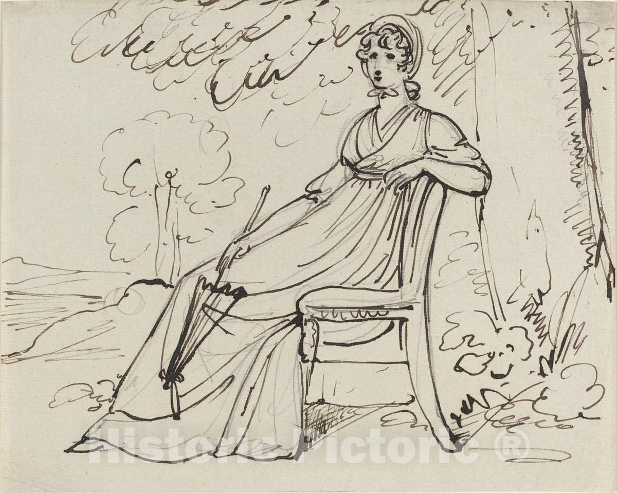 Art Print : Samuel Woodforde, A Lady Seated with a Parasol, on or After 1794 - Vintage Wall Art